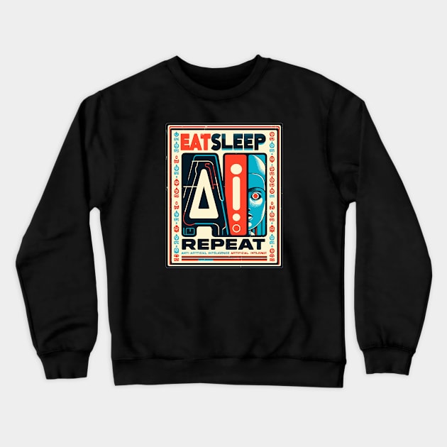 Eat Sleep AI Repeat Crewneck Sweatshirt by Vehicles-Art